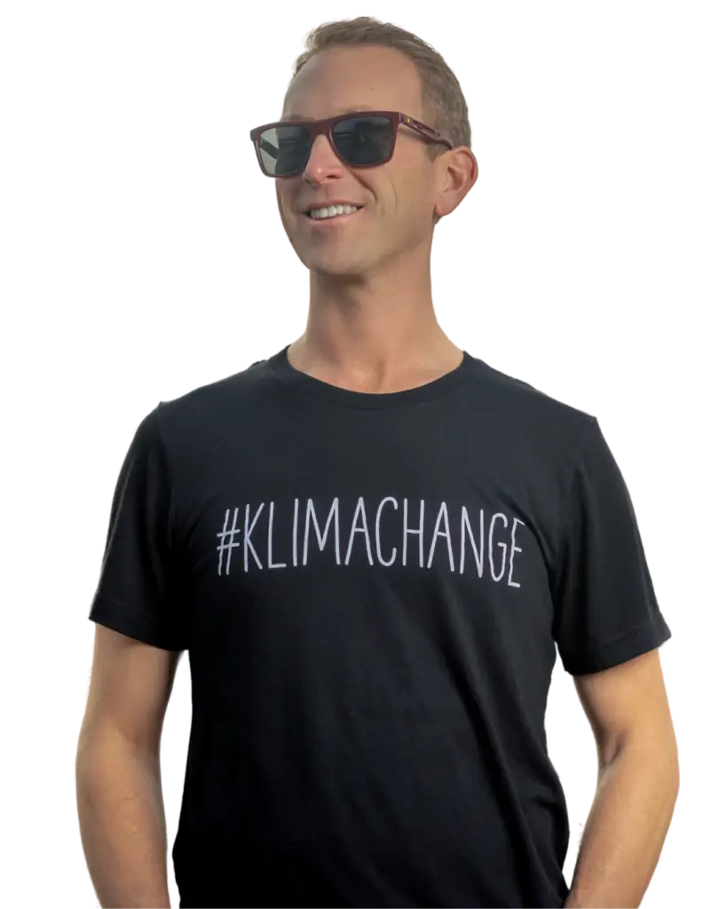 Andrew Klima wearing a black Klima change shirt