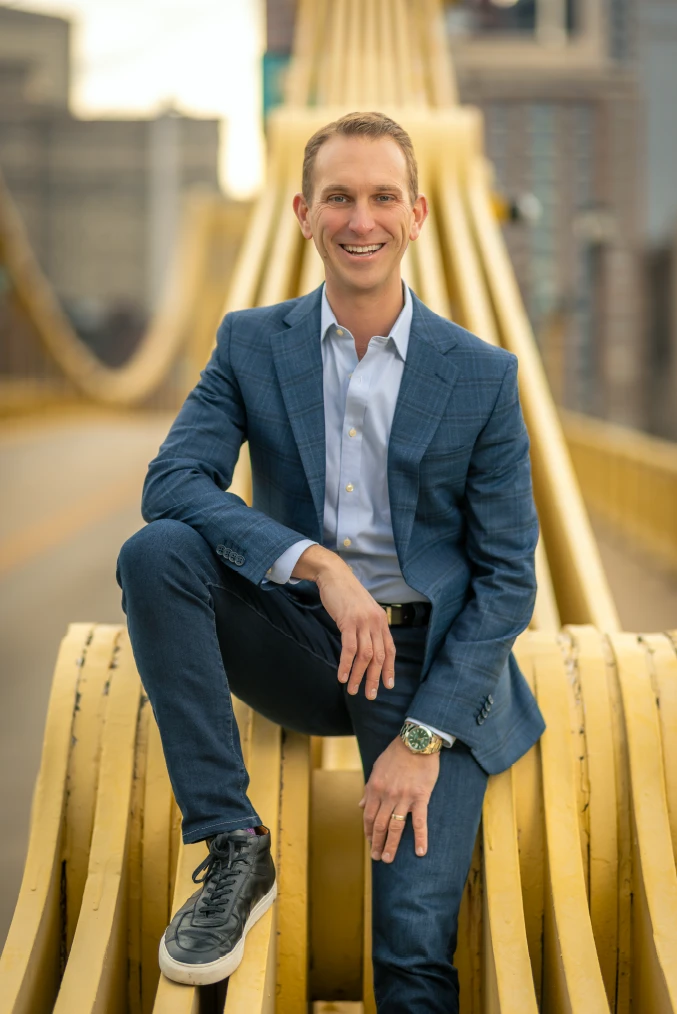 Andrea on a bridge in Pittsburgh